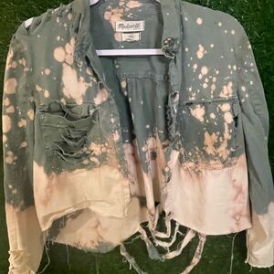 Madewell Distressed Green and Cream Jacket